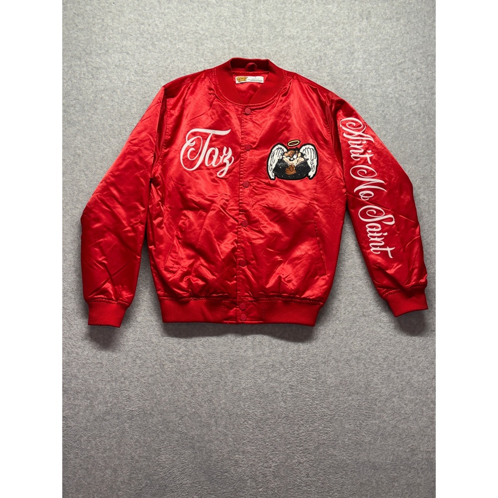 Looney Tunes Taz Red Satin Bomber Jacket Aint No Saint Tazmanian Devil Large